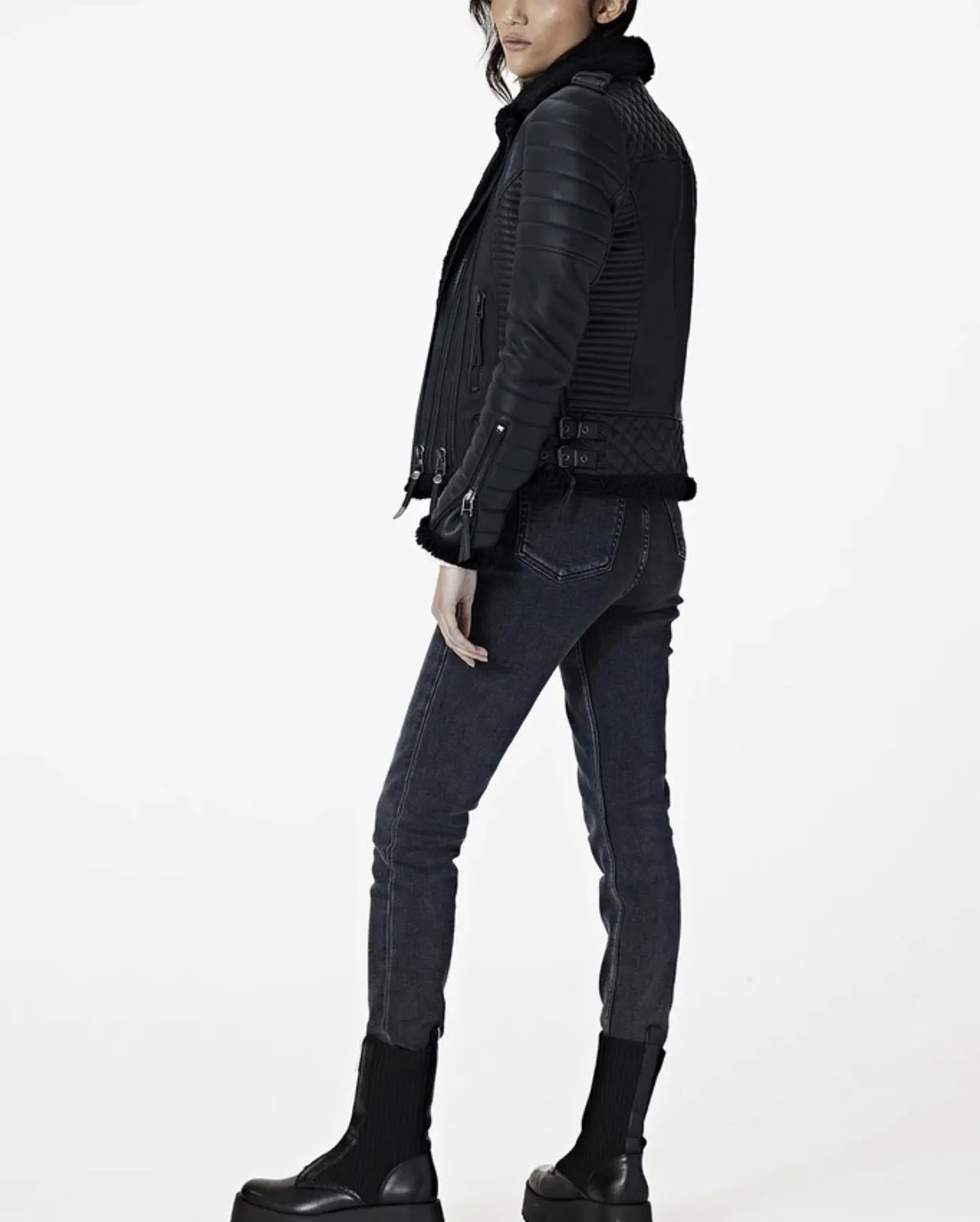 Women’s Black Fur  Leather Jacket