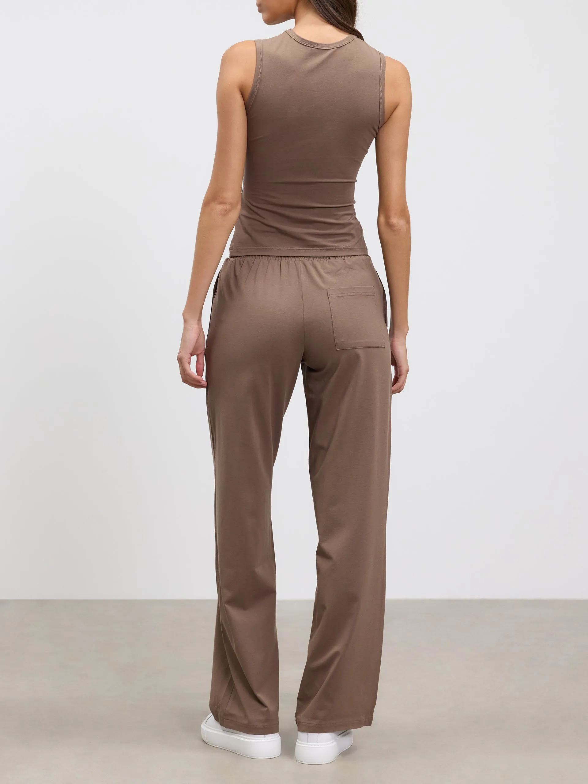 Womens Cotton Modal Round Neck Vest in Taupe